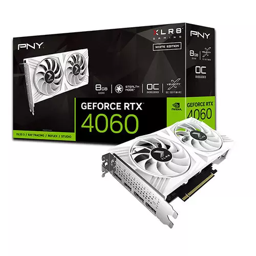 PNY GeForce Dual Fan RTX 4060 OC VERTO White 8GB GDDR6X Video Card, DLSS 3