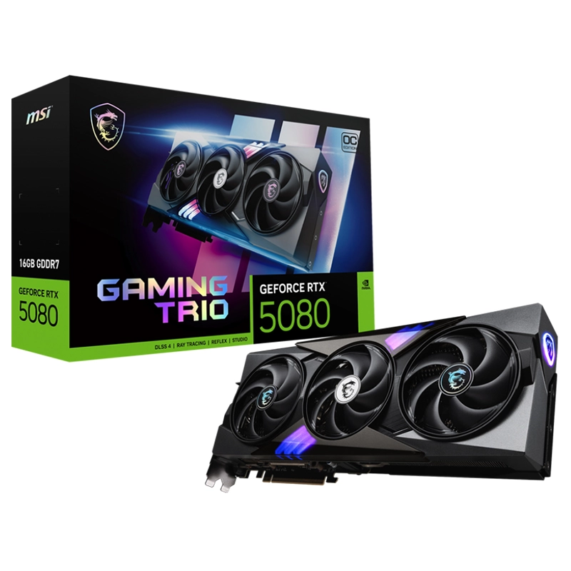 G5080-16GTC MSI GeForce RTX 5080 16GB GDDR7 GAMING TRIO OC Video Card, DLSS 4