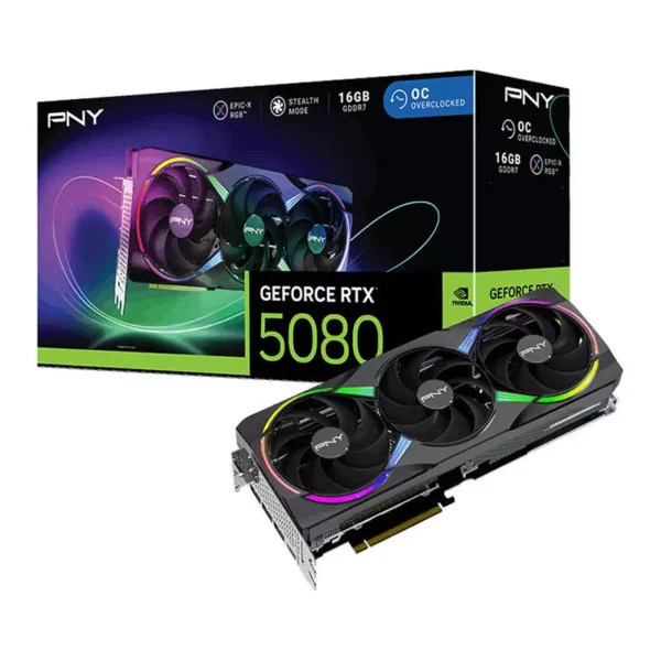 PNY NVIDIA GeForce RTX 5080 16GB GDDR7 OC EPIC-X RGB Graphics Card, DLSS 4