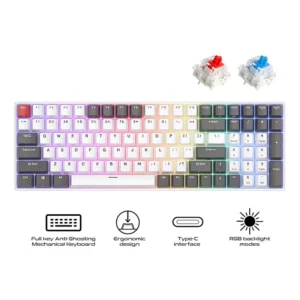 RK ROYAL Kludge RK100 Tri-Mode RGB Mechanical Keyboard > Grey, Red, White