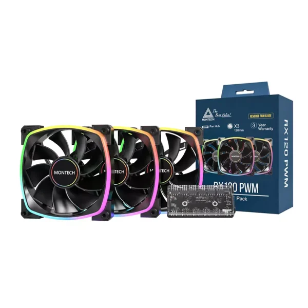 Montech RX120 PWM ARGB Ultra Durable Triple Pack Fan > Black