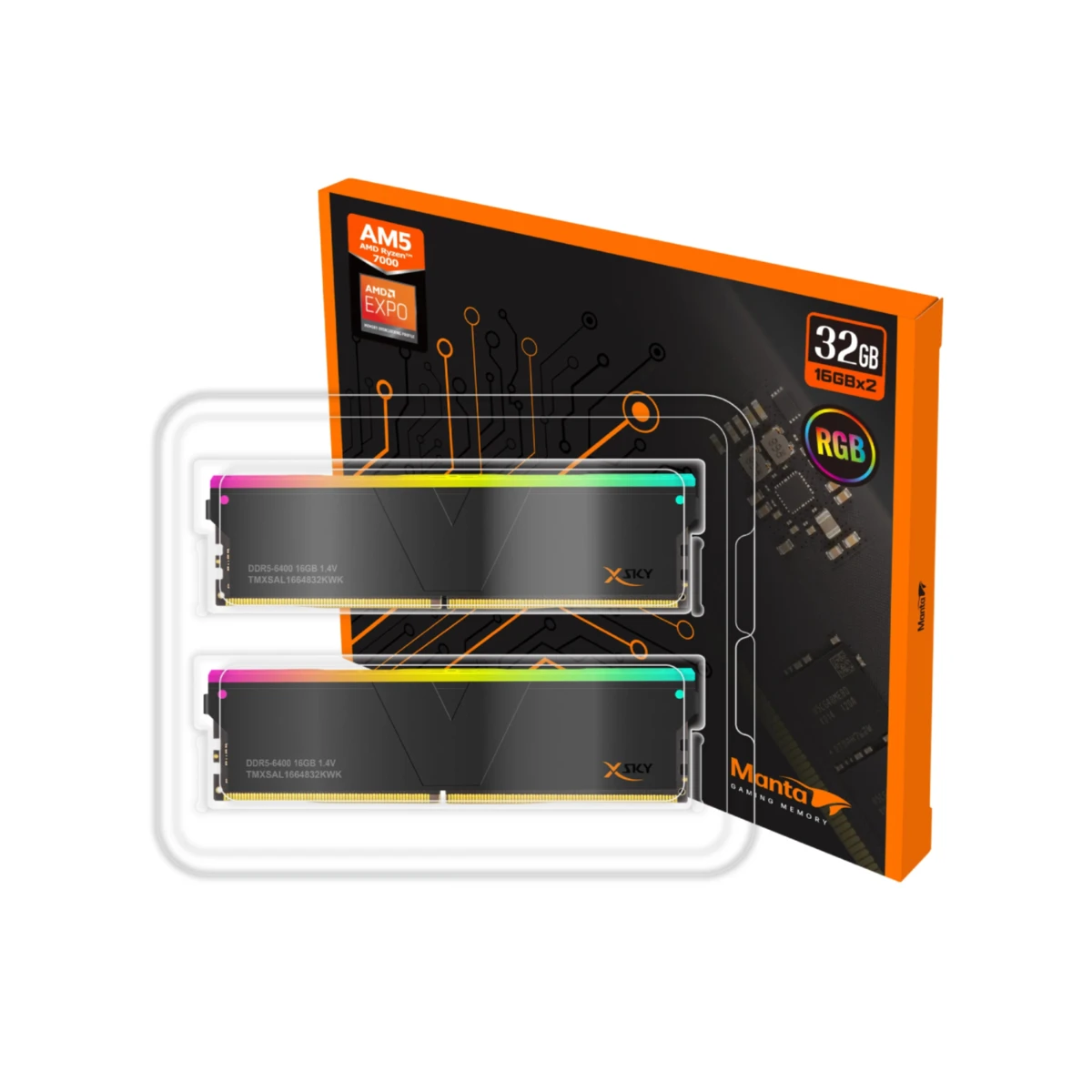 TMXSAL1660830K V-COLOR Manta XSky DDR5 32GB (2x16GB) 6000MHz Ram > Black